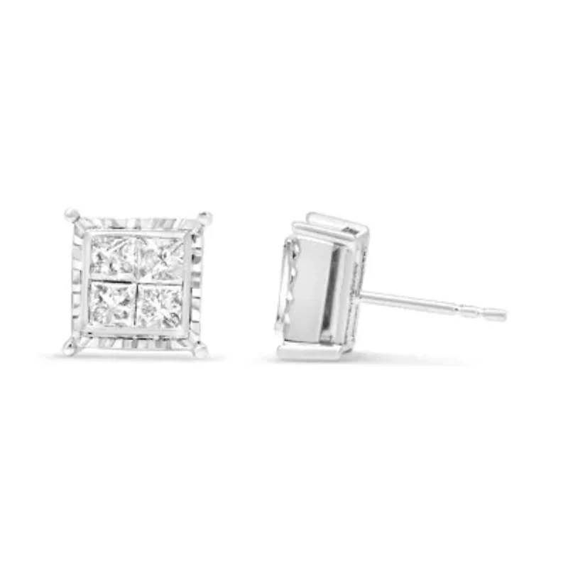 Lab Created 14K White Gold 2.0 Cttw Lab Grown Diamond Wavy Quad Stud Earrings