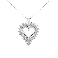 Silver 4 Cttw Round-Cut Double Row Composite Diamond Heart 18" Pendant Necklace