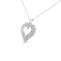 Silver 4 Cttw Round-Cut Double Row Composite Diamond Heart 18" Pendant Necklace
