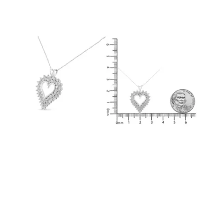 Silver 4 Cttw Round-Cut Double Row Composite Diamond Heart 18" Pendant Necklace