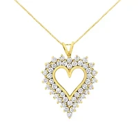 14K Yellow Gold Silver 4 cttw Round-cut Diamond Cluster Heart Pendant Necklace
