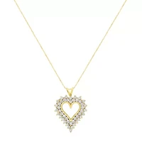 14K Yellow Gold Silver 4 cttw Round-cut Diamond Cluster Heart Pendant Necklace