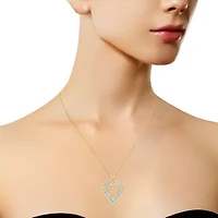 14K Yellow Gold Silver 4 cttw Round-cut Diamond Cluster Heart Pendant Necklace