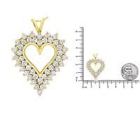 14K Yellow Gold Silver 4 cttw Round-cut Diamond Cluster Heart Pendant Necklace