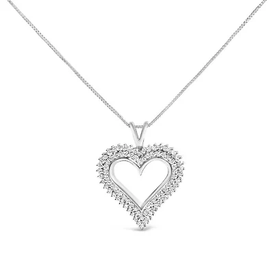 Lab Created Silver 1.00 Cttw Lab-Grown Diamond Open Heart Pendant Necklace - 18" Inches