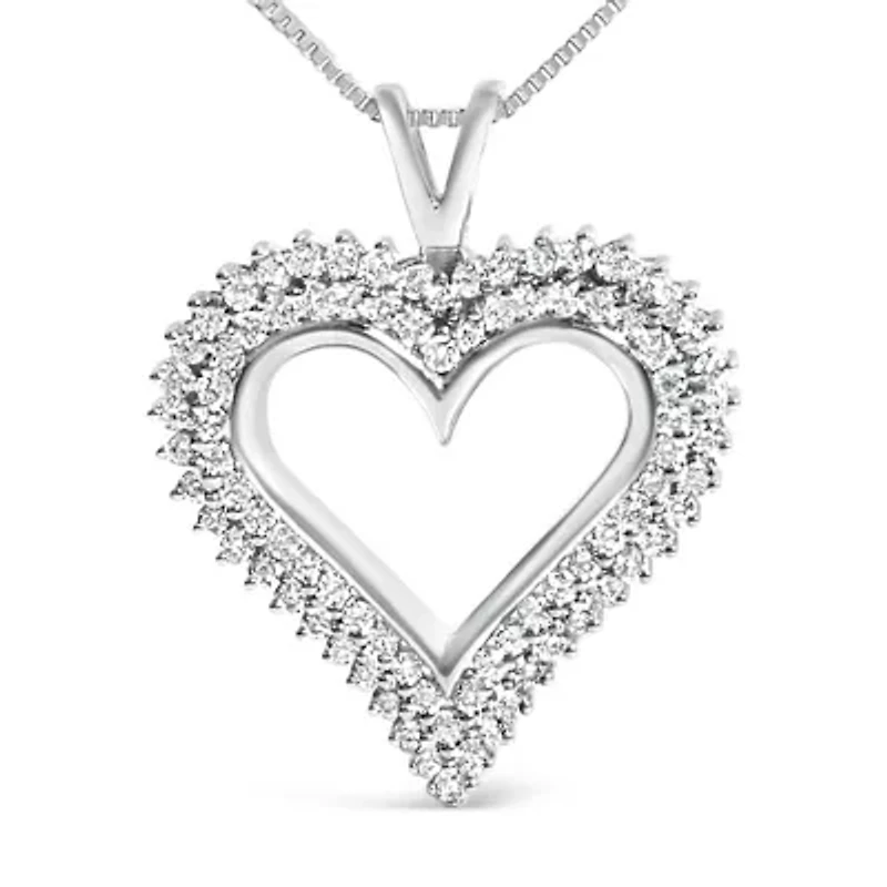 Lab Created Silver 1.00 Cttw Lab-Grown Diamond Open Heart Pendant Necklace - 18" Inches