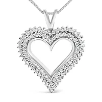 Lab Created Silver 1.00 Cttw Lab-Grown Diamond Open Heart Pendant Necklace - 18" Inches