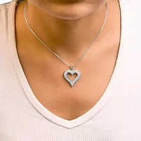 Lab Created Silver 1.00 Cttw Lab-Grown Diamond Open Heart Pendant Necklace - 18" Inches