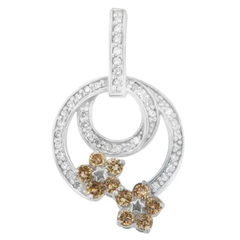 .925 Sterling Silver 1 cttw Round Cut Diamond Floral Garden Pendant Necklace