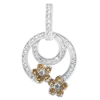 .925 Sterling Silver 1 cttw Round Cut Diamond Floral Garden Pendant Necklace
