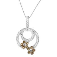 .925 Sterling Silver 1 cttw Round Cut Diamond Floral Garden Pendant Necklace