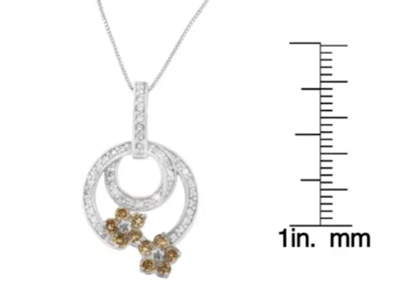 .925 Sterling Silver 1 cttw Round Cut Diamond Floral Garden Pendant Necklace