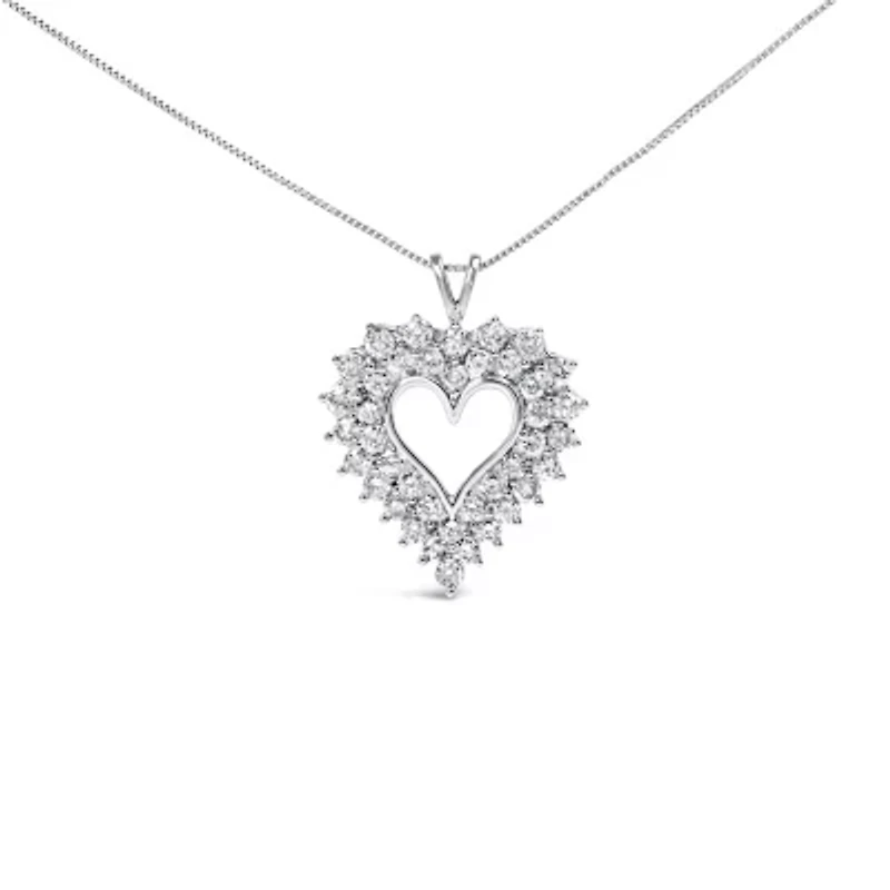 925 Sterling Silver 4.0 Cttw Diamond Two Row Open Heart 18" Pendant Necklace