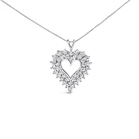 925 Sterling Silver 4.0 Cttw Diamond Two Row Open Heart 18" Pendant Necklace