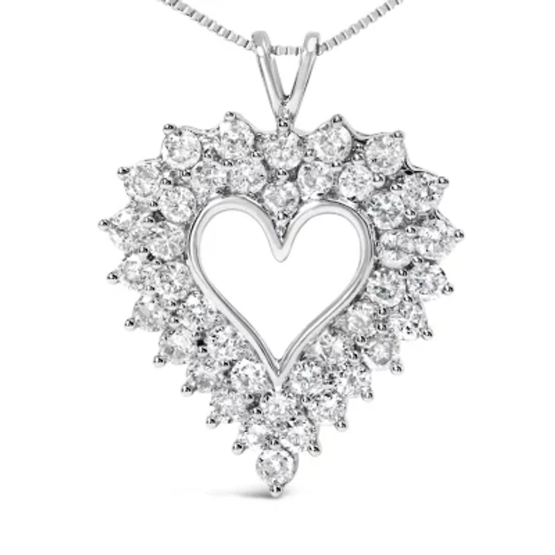 925 Sterling Silver 4.0 Cttw Diamond Two Row Open Heart 18" Pendant Necklace