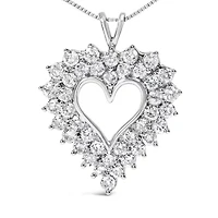 925 Sterling Silver 4.0 Cttw Diamond Two Row Open Heart 18" Pendant Necklace