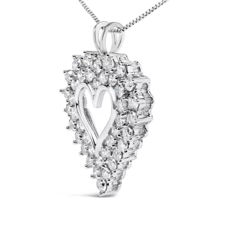 925 Sterling Silver 4.0 Cttw Diamond Two Row Open Heart 18" Pendant Necklace