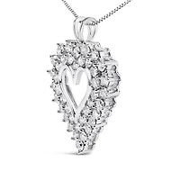 925 Sterling Silver 4.0 Cttw Diamond Two Row Open Heart 18" Pendant Necklace