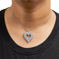925 Sterling Silver 4.0 Cttw Diamond Two Row Open Heart 18" Pendant Necklace