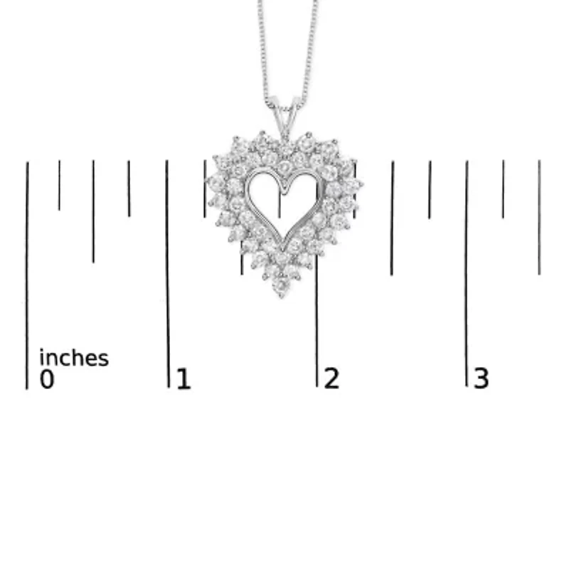 925 Sterling Silver 4.0 Cttw Diamond Two Row Open Heart 18" Pendant Necklace