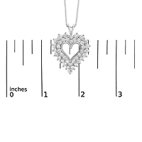 925 Sterling Silver 4.0 Cttw Diamond Two Row Open Heart 18" Pendant Necklace