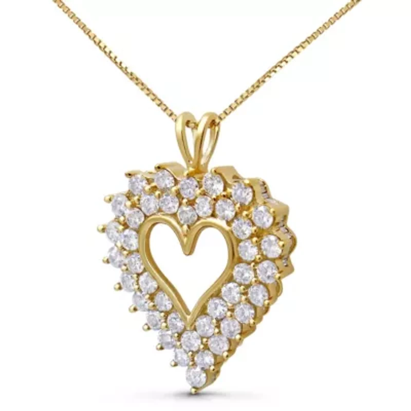14K Yellow Gold Plated Silver 4.0 Cttw Diamond Shadow Frame Heart Pendant Necklace
