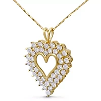 14K Yellow Gold Plated Silver 4.0 Cttw Diamond Shadow Frame Heart Pendant Necklace