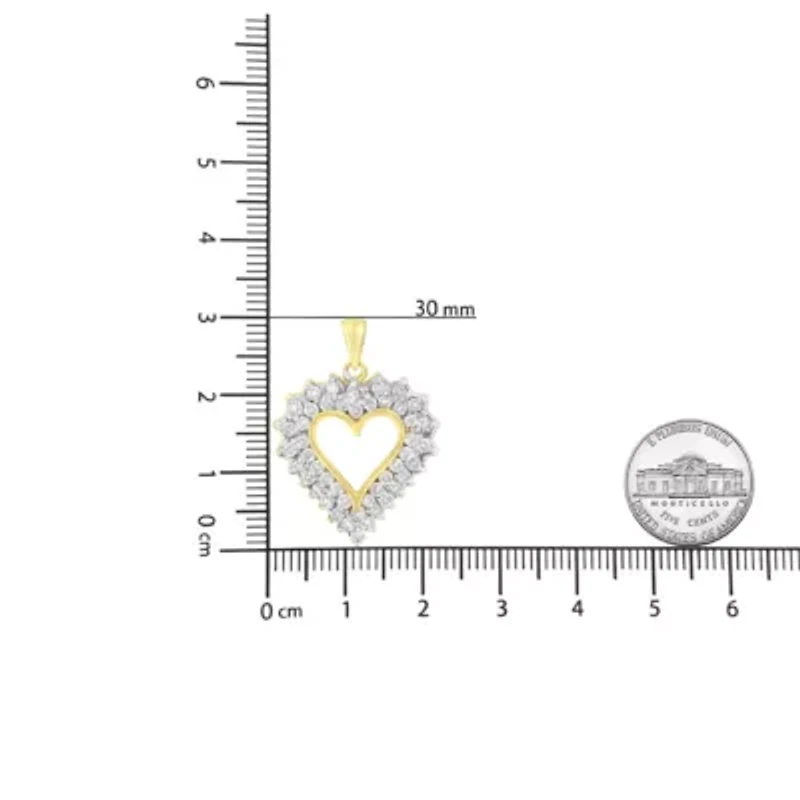 14K Yellow Gold Plated Silver 4.0 Cttw Diamond Shadow Frame Heart Pendant Necklace