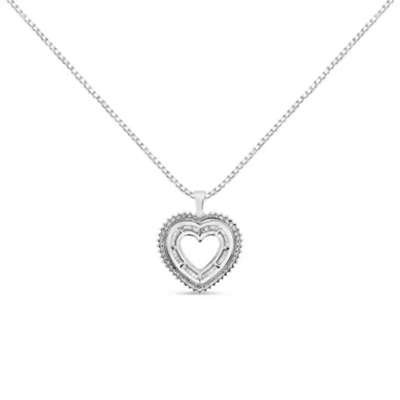 .925 Sterling Silver 1.0 Ctw Diamond Shadow Open Heart Halo 18" Pendant Necklace
