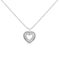 .925 Sterling Silver 1.0 Ctw Diamond Shadow Open Heart Halo 18" Pendant Necklace