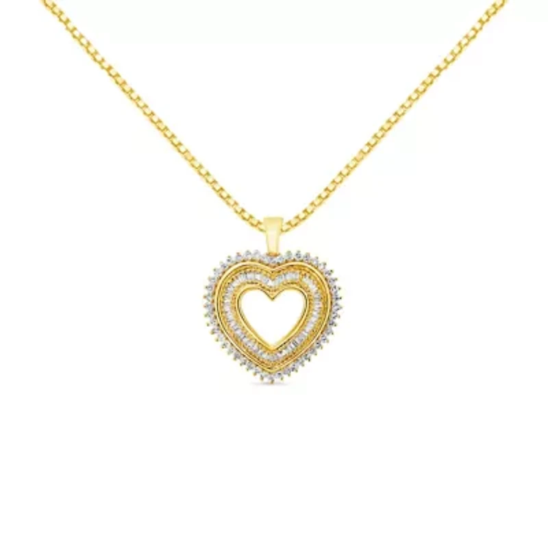 14K Yellow Gold Plated Silver 1.0 Cttw Diamond Composite Hearth 18" Pendant Necklace