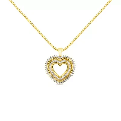 14K Yellow Gold Plated Silver 1.0 Cttw Diamond Composite Hearth 18" Pendant Necklace