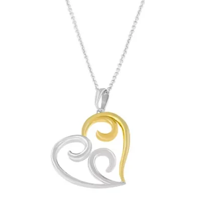 10K Yellow Gold Over Silver Open Heart with Swirls 18" Box Chain Pendant Necklace