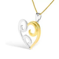 10K Yellow Gold Over Silver Open Heart with Swirls 18" Box Chain Pendant Necklace