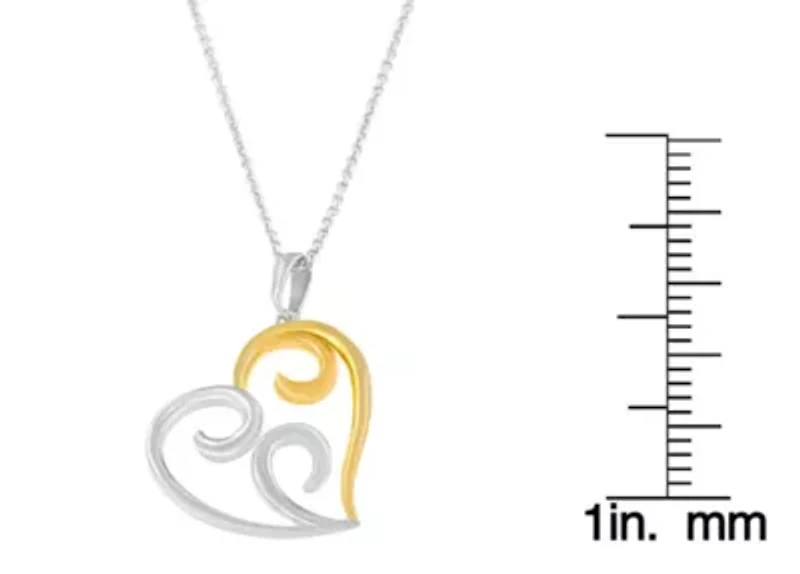 10K Yellow Gold Over Silver Open Heart with Swirls 18" Box Chain Pendant Necklace