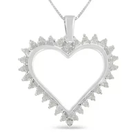 .925 Sterling Silver 1/4 cttw 3-Prong Diamond Open Heart 18" Pendant Necklace