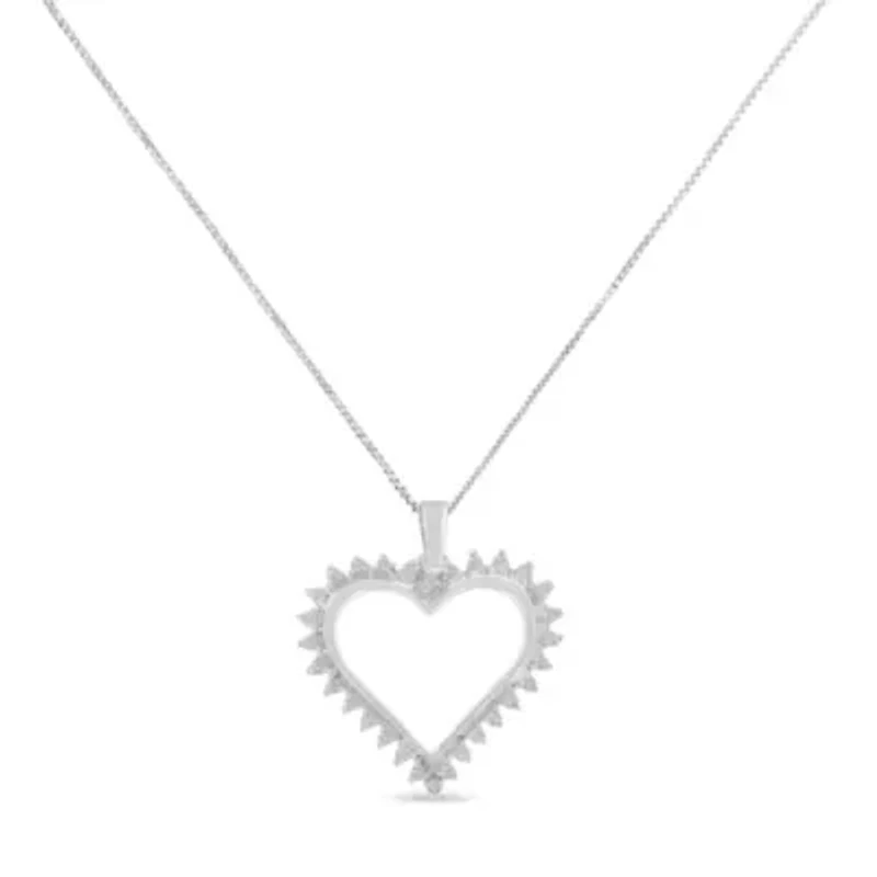.925 Sterling Silver 1/4 cttw 3-Prong Diamond Open Heart 18" Pendant Necklace