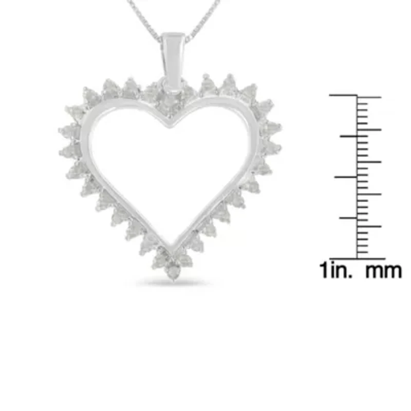 .925 Sterling Silver 1/4 cttw 3-Prong Diamond Open Heart 18" Pendant Necklace