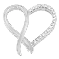 Silver 1/4 cttw Round Cut Diamond Ribbon and Heart Accent Pendant Necklace