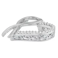 Silver 1/4 cttw Round Cut Diamond Ribbon and Heart Accent Pendant Necklace