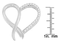 Silver 1/4 cttw Round Cut Diamond Ribbon and Heart Accent Pendant Necklace
