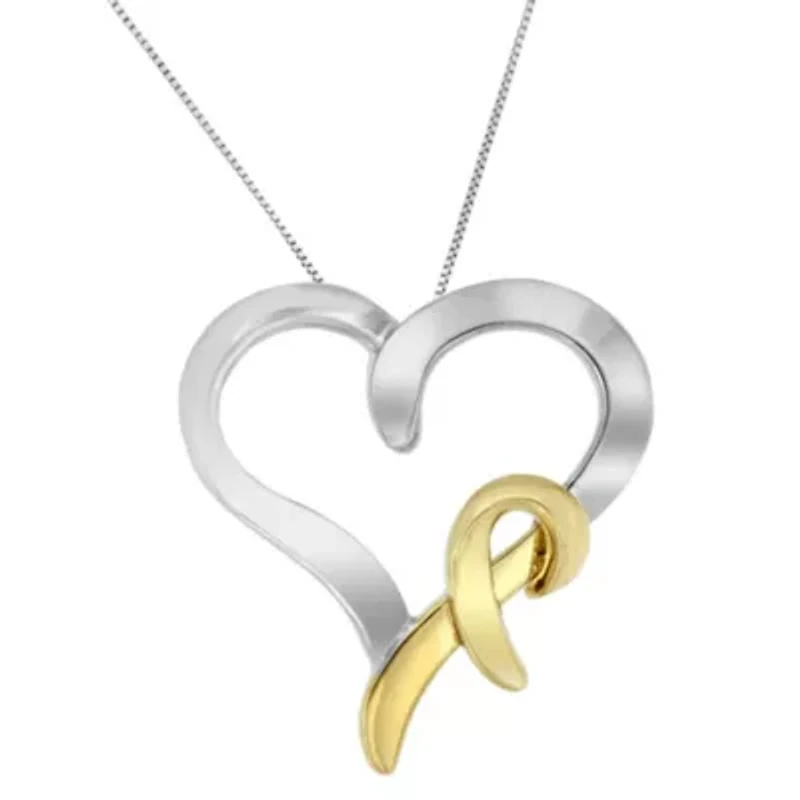 .925 Sterling Silver and 14K Yellow Gold Two-Tone Heart Shaped Pendant Necklace
