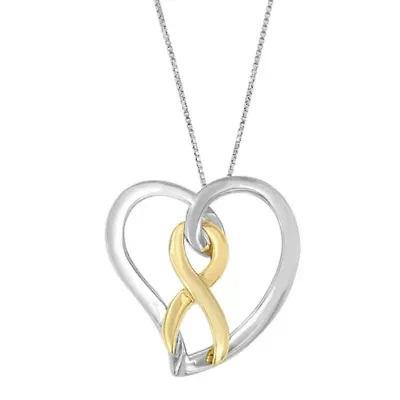 14K Gold and Silver Heart Bow Pendant Necklace