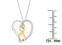 14K Gold and Silver Heart Bow Pendant Necklace
