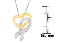 10K Yellow Gold and Silver 1/20 cttw Diamond Ribbon-Heart Pendant Necklace