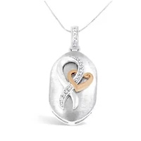 10k Rose Gold Over Silver 1/10 Ctw Diamond Heart and Ribbon Pendant Necklace