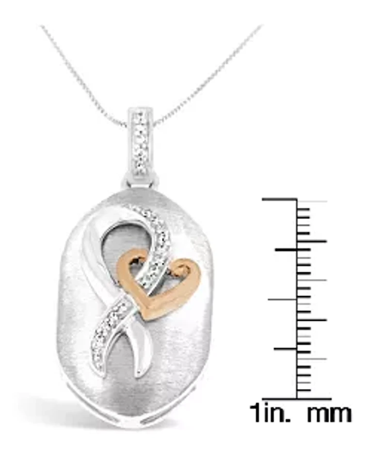 10k Rose Gold Over Silver 1/10 Ctw Diamond Heart and Ribbon Pendant Necklace