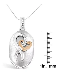 10k Rose Gold Over Silver 1/10 Ctw Diamond Heart and Ribbon Pendant Necklace