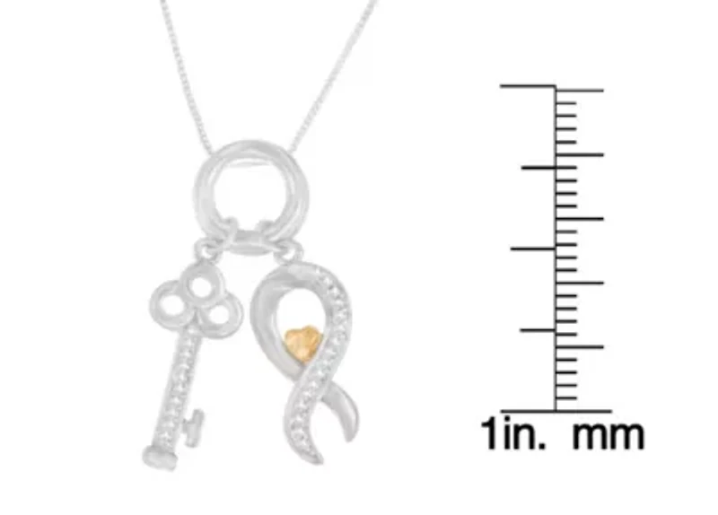 Two Tone .925 Sterling Silver 1/6 cttw Diamond Symbol Key Pendant Necklace
