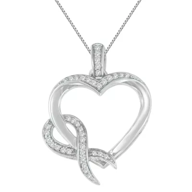 .925 Sterling Silver 1/6 cttw Diamond Heart Pendant Necklace